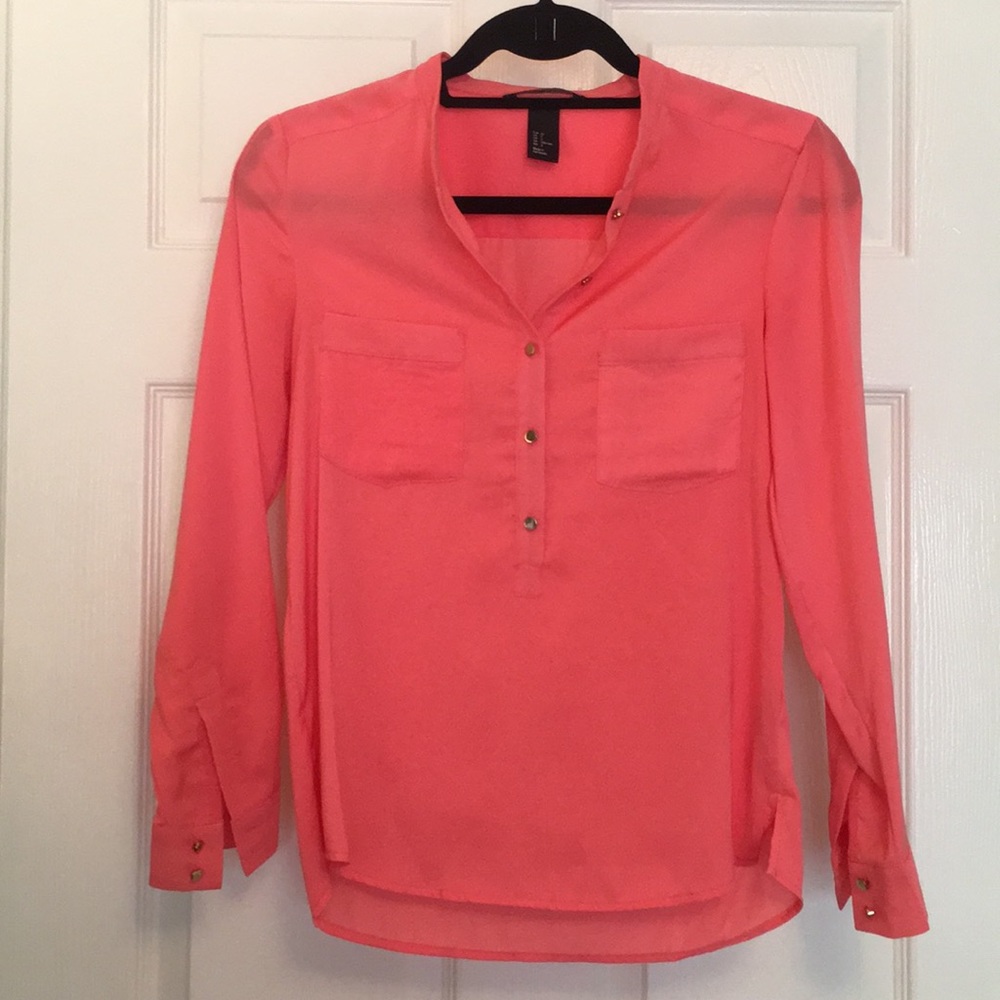 H&M Long Sleeve Pink Polyester Shirt